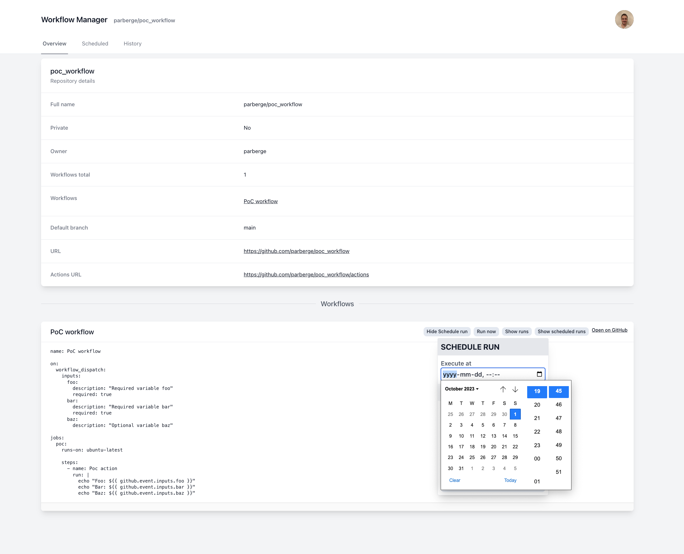 workflow manager dashboard schedule